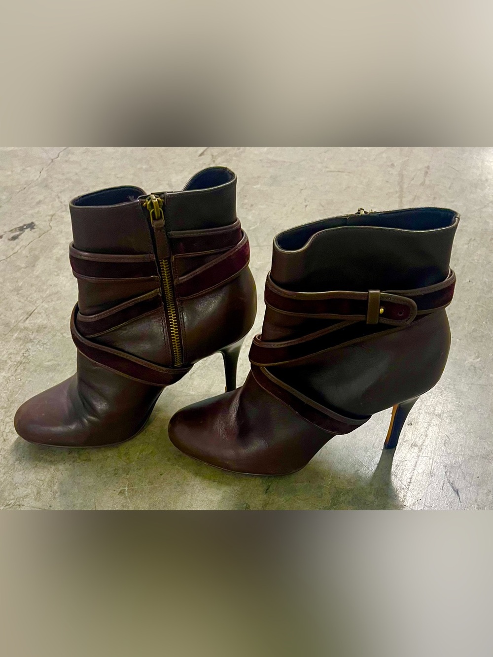 Cole Haan Nike Air Talia Belted Ankle Boots in brown leather with suede Size7.5